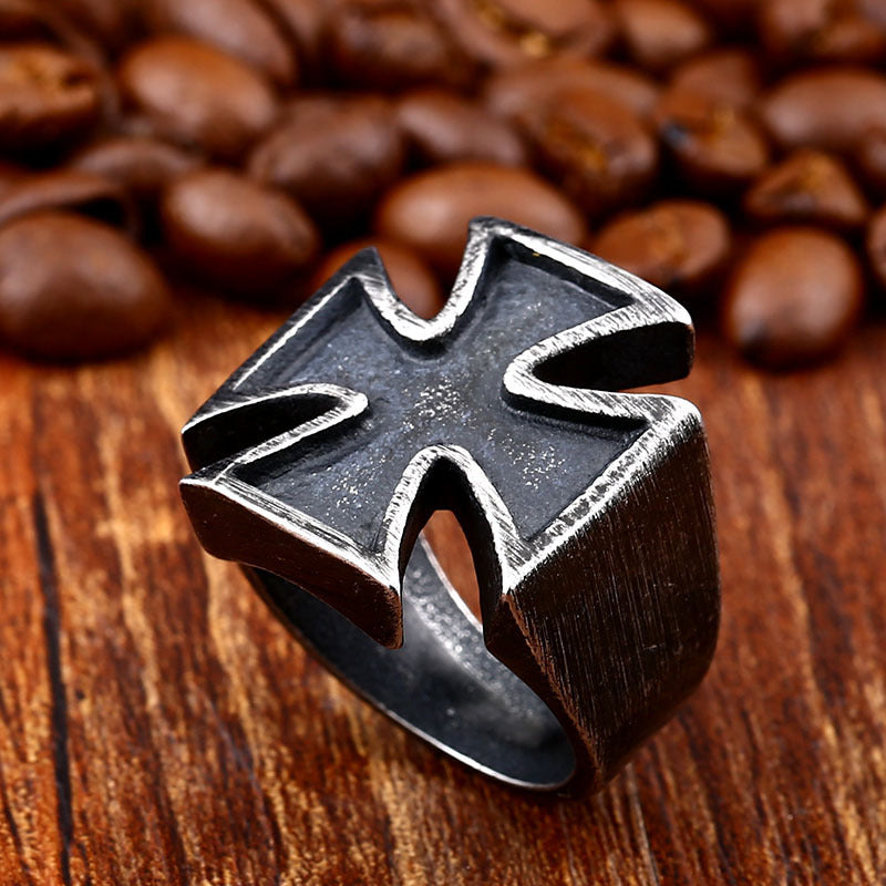 Men's Antique Black Iron Cross Ring