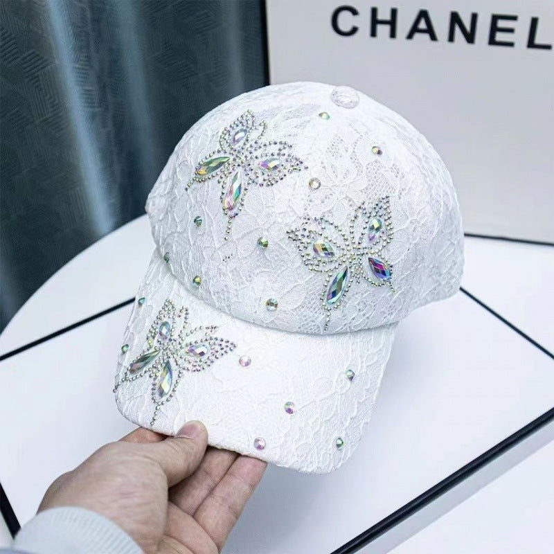 Women's Lace Flower Butterfly Rhinestone Baseball Cap