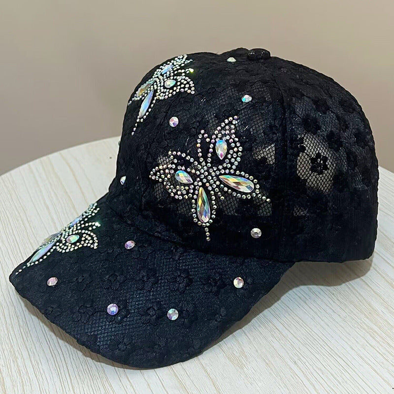 Women's Lace Flower Butterfly Rhinestone Baseball Cap