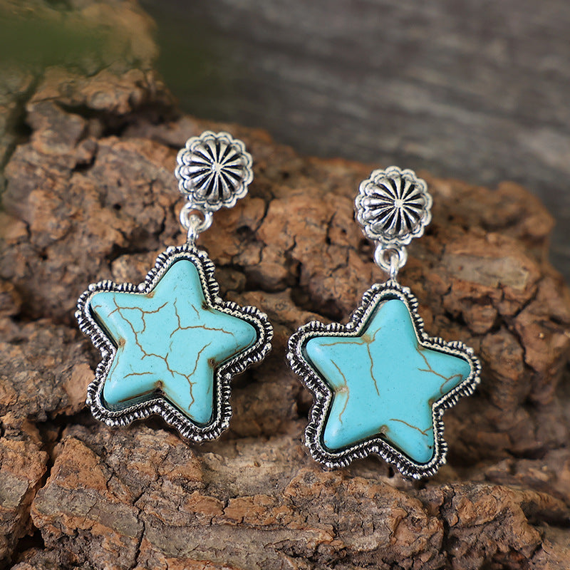 Turquoise Five-pointed Star Earrings