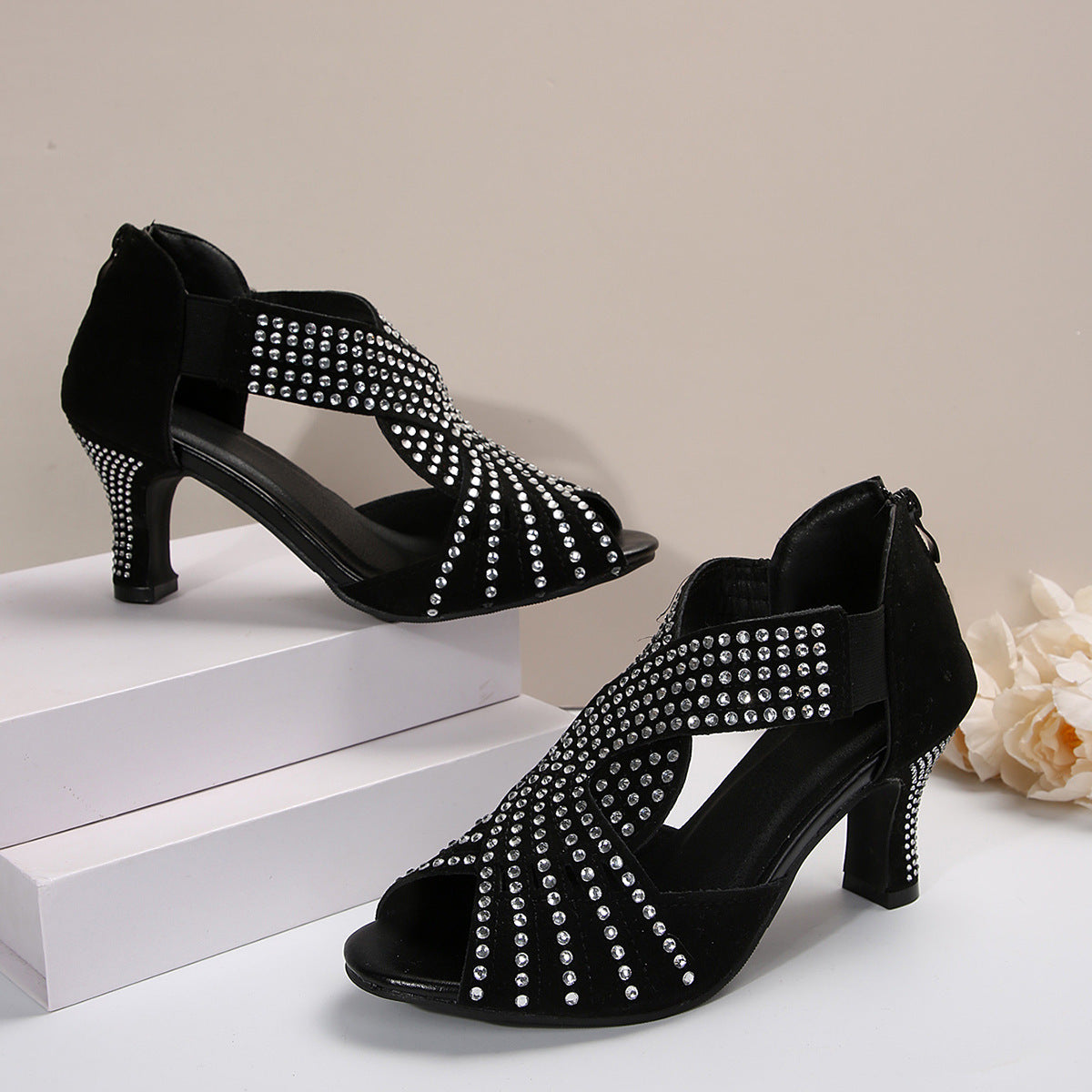 Rhinestone High-heeled Peep Toe Sandals