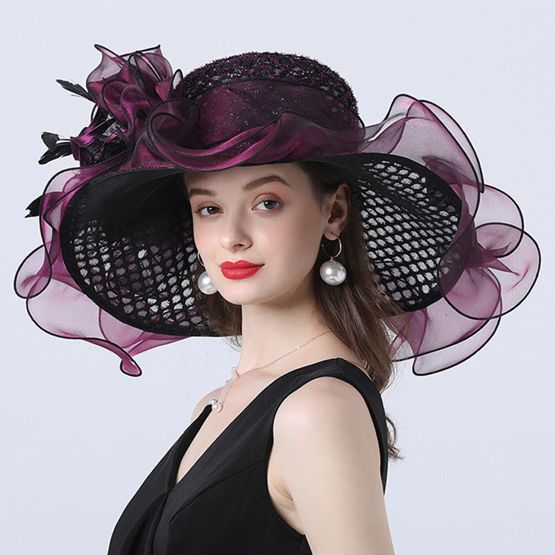 Mesh Flower Decoration Broad-brimmed Hat