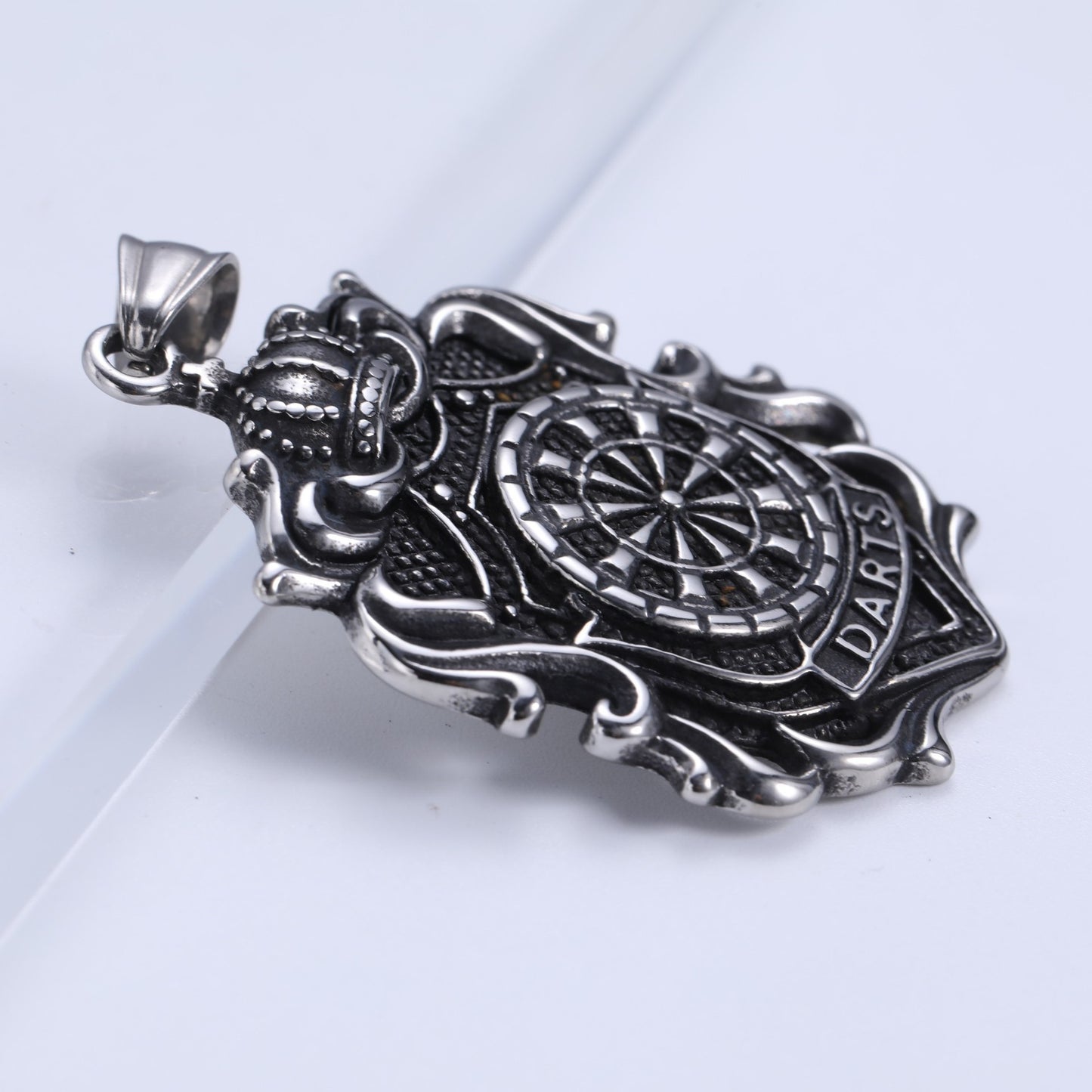 Stainless Steel Crown Darts Pendant Necklace