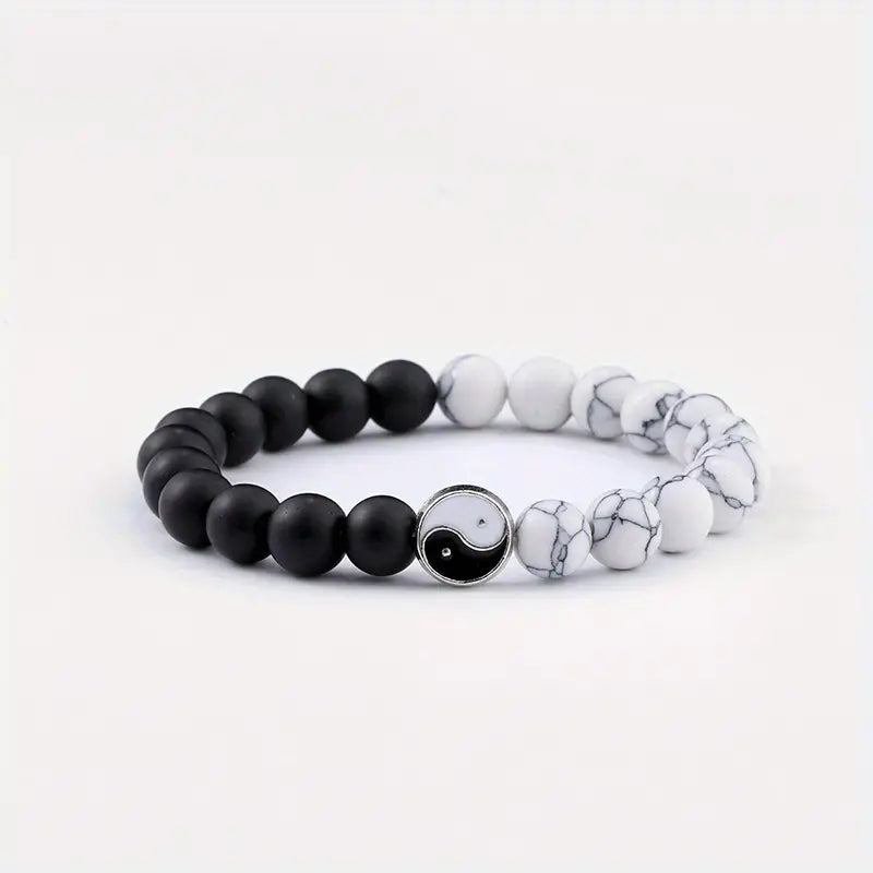 Yin Yang Stone Bead Bracelet.