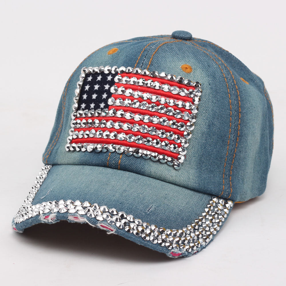 USA Rhinestone Denim Hat