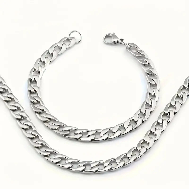 Stainless Steel Cuban Chain Necklace & Bracelet Set