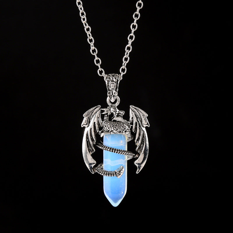 Natural Crystal Flying Dragon Pendant Necklace