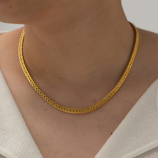 Gold Woven Twist High-grade Stainless Steel Necklace