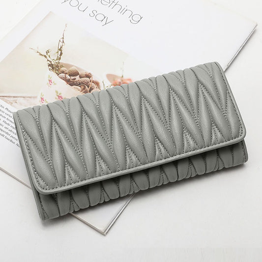 Fashion Multi-card-slot Pleated Genuine Leather Wallet