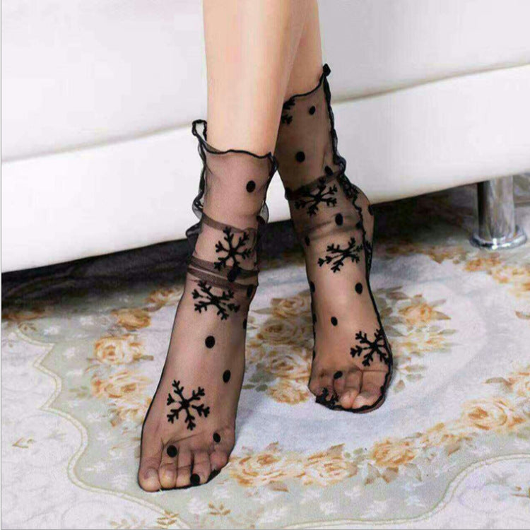 Thin Mid-calf Transparent Net  Lace Socks