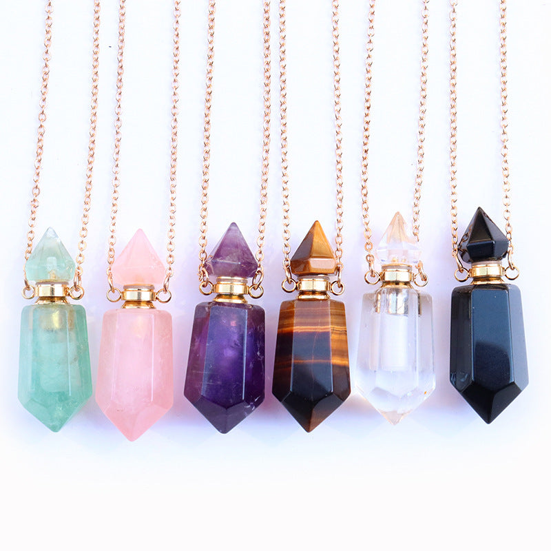 Natural Crystal Perfume Bottle Necklace