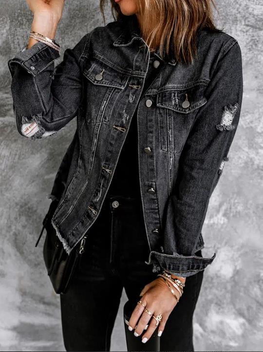 Perforated Denim Long Sleeved Jacket