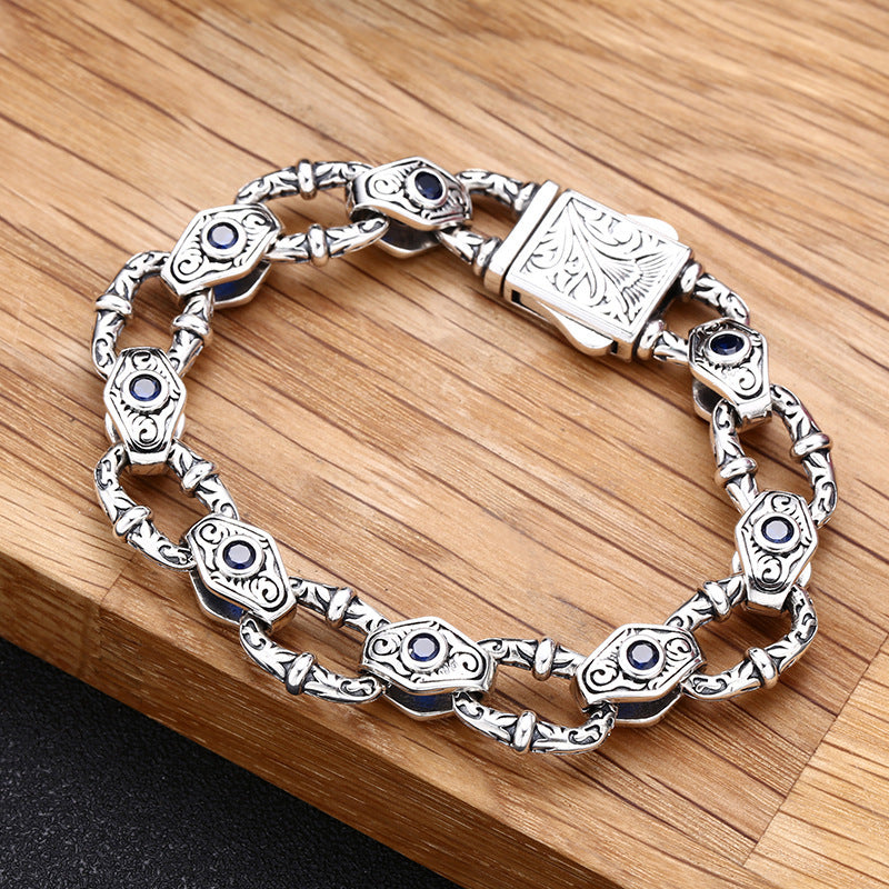 925 Sterling Silver Embossed Pattern Chain Bracelet