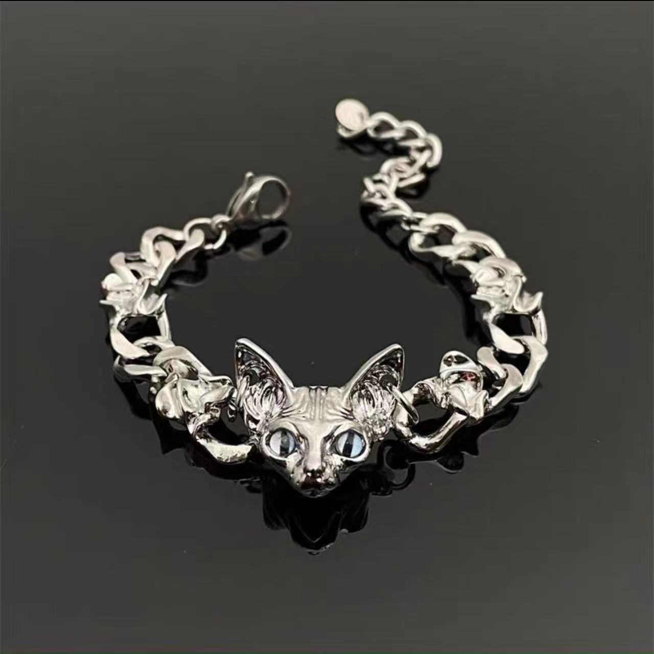 Dark Alien Cat Titanium Steel Bracelet