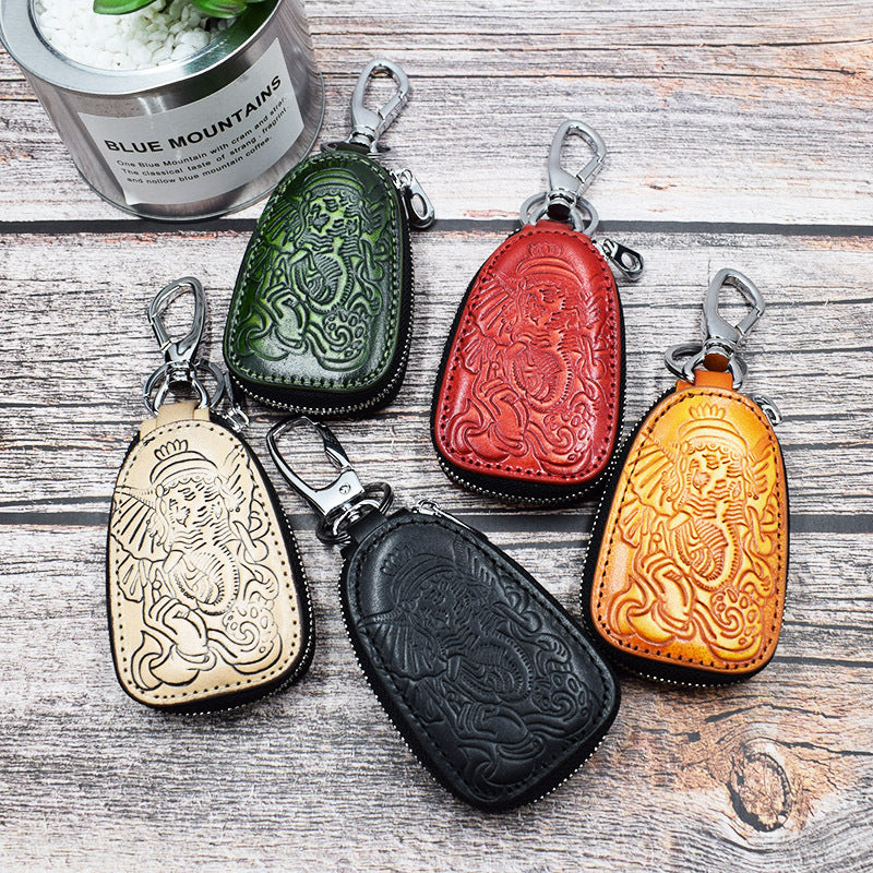 Leather Elephant God Zipper Keychain