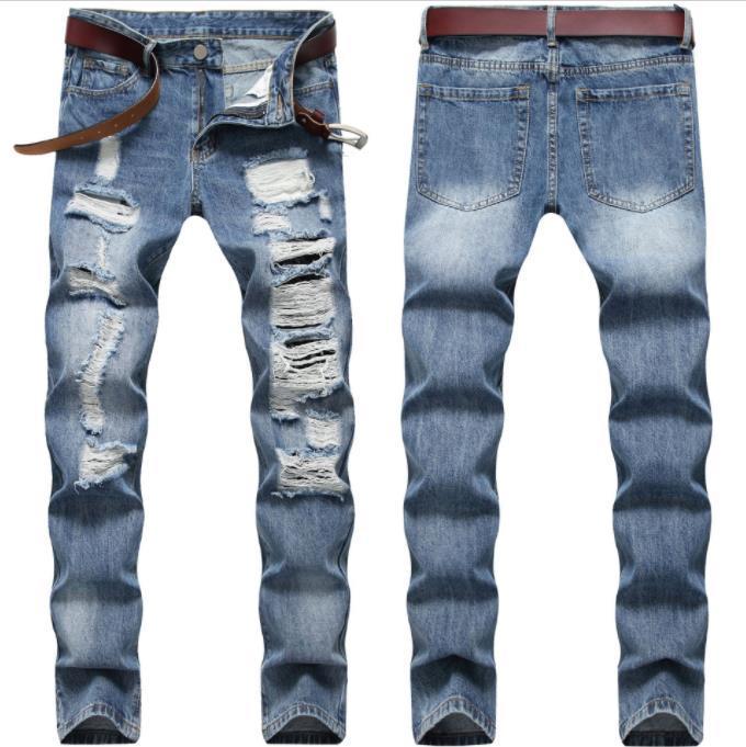 Men's Classic Blue Jeans with Holes