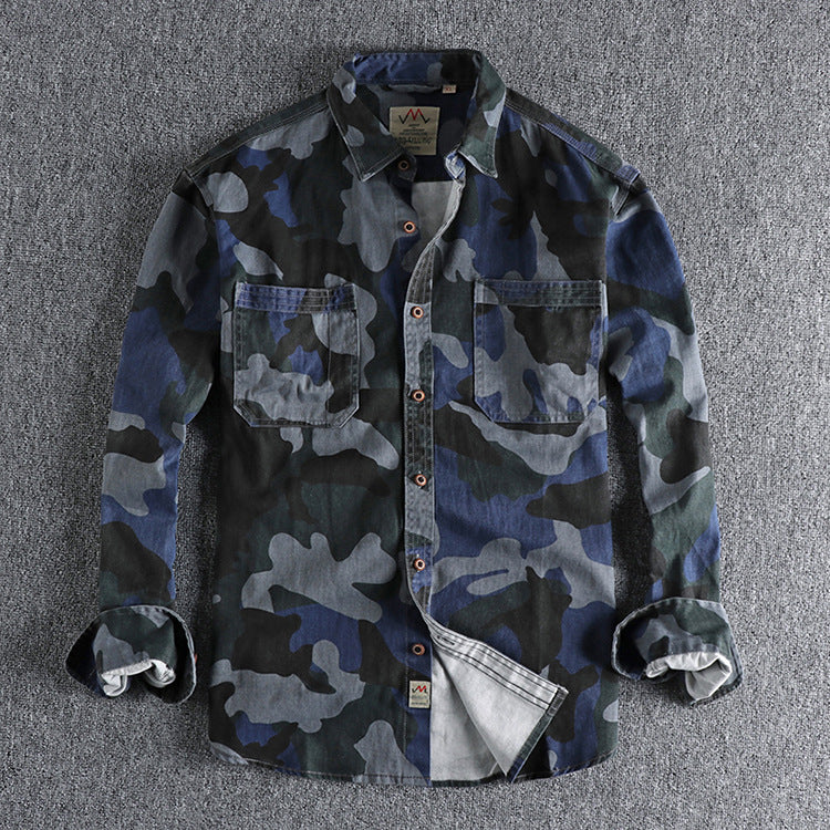 Washed Old Twill Woven Cotton Long-sleeved Shirt