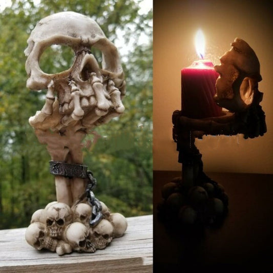 Halloween Resin Skull Hand-held Candle Holder