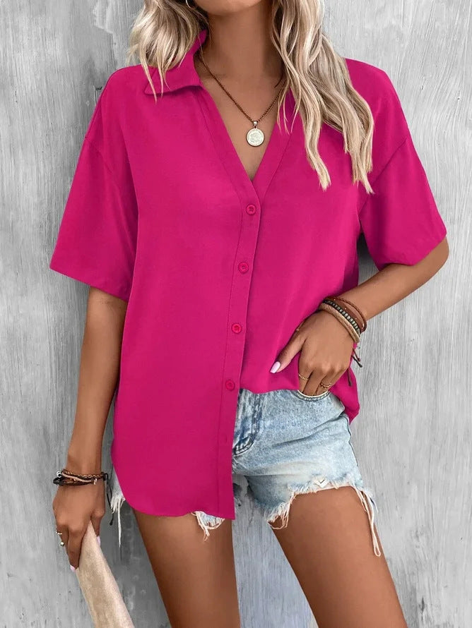 Pure Color V-neck Shirt