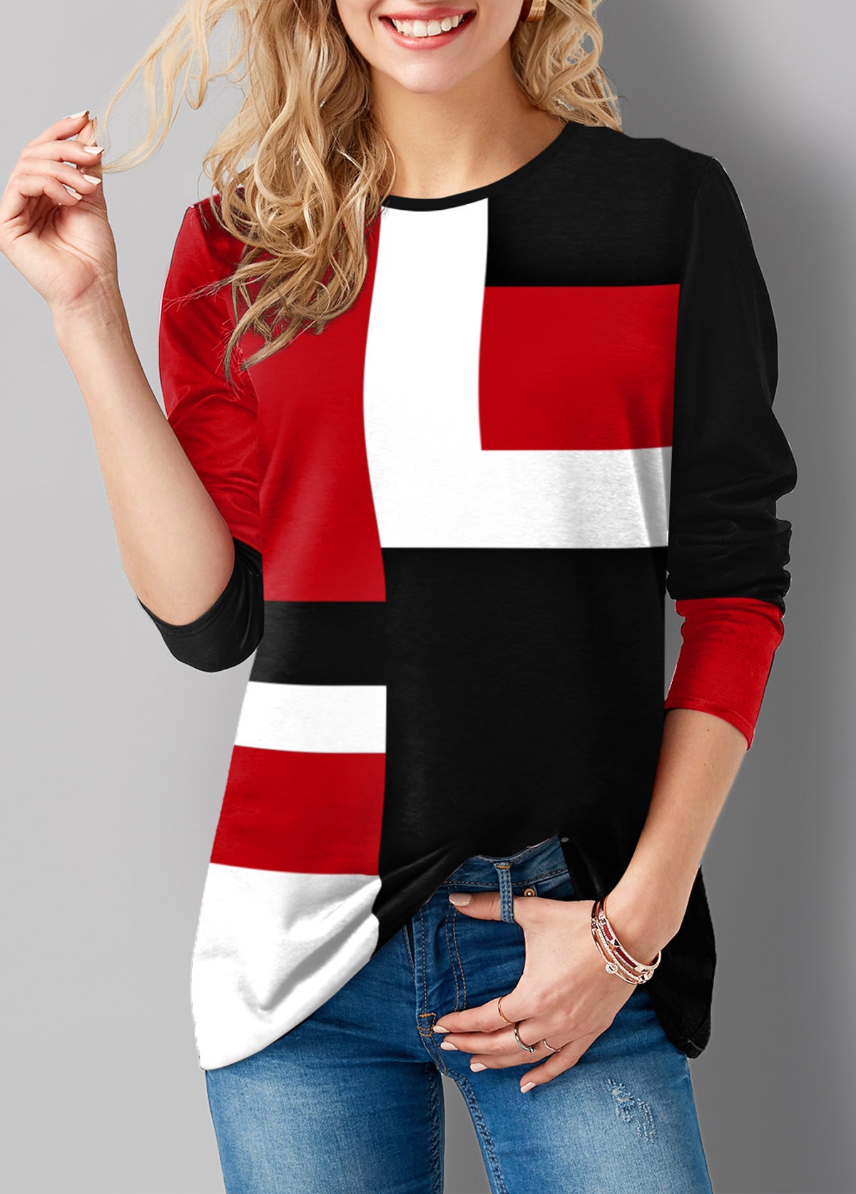 Ladies Print Round Neck Long Sleeve