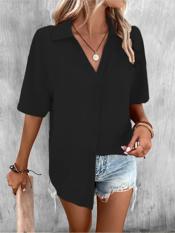 Pure Color V-neck Shirt