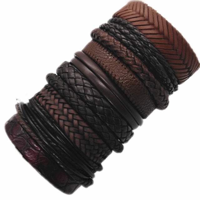 10pcs Set Woven Leather Bracelets