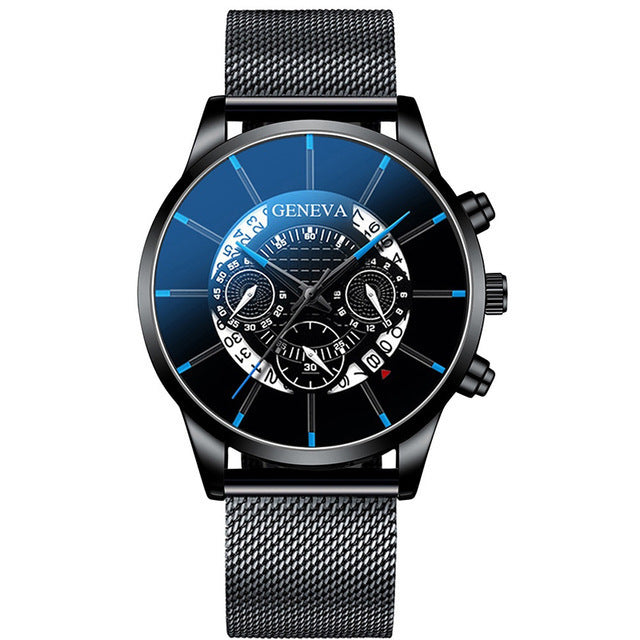 Businessman Alloy Mesh Band Calendar Watch