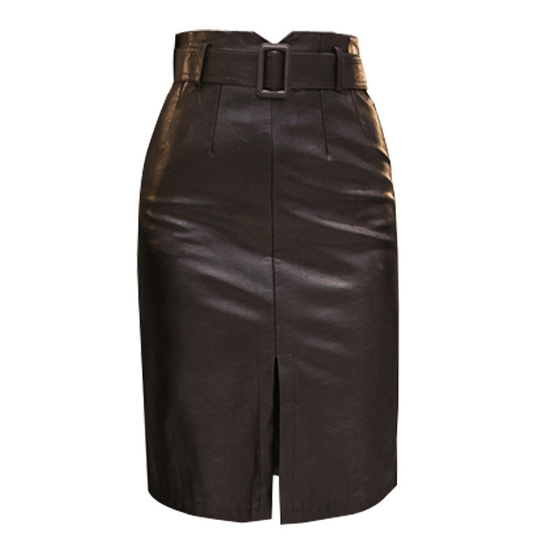 PU Leather Split A Shape Skirt