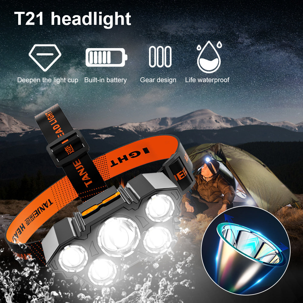 USB Super Bright Rechargeable Five Head Lamp