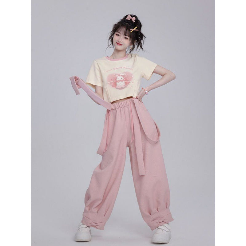 Pure Cotton Small Blush Rabbit Suspender Pants