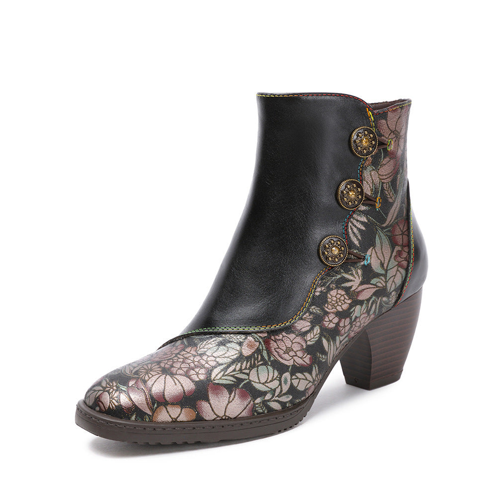 Women's Retro Flower European Boot Shoes