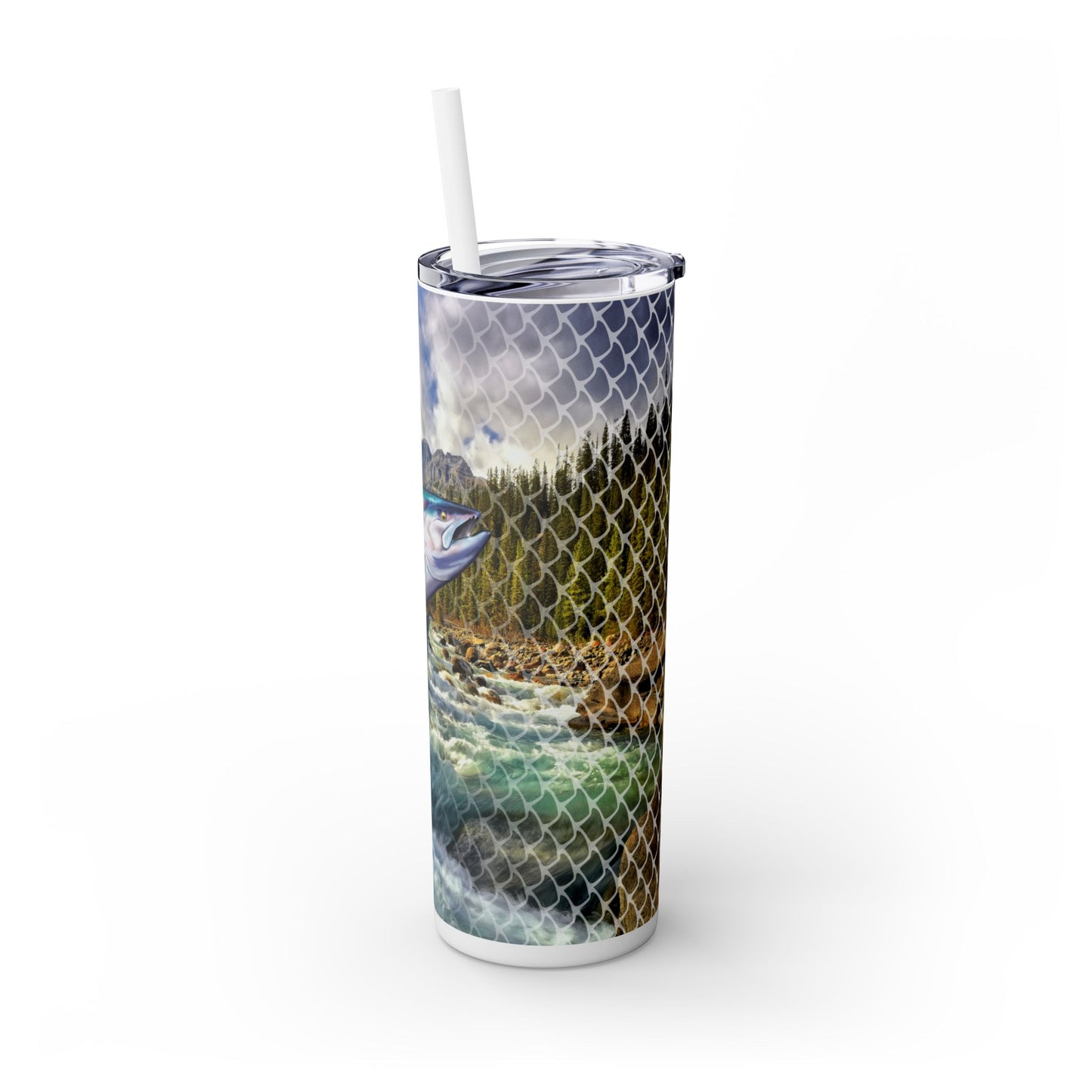 Stealhead River. 20oz Skinny Tumbler with Straw