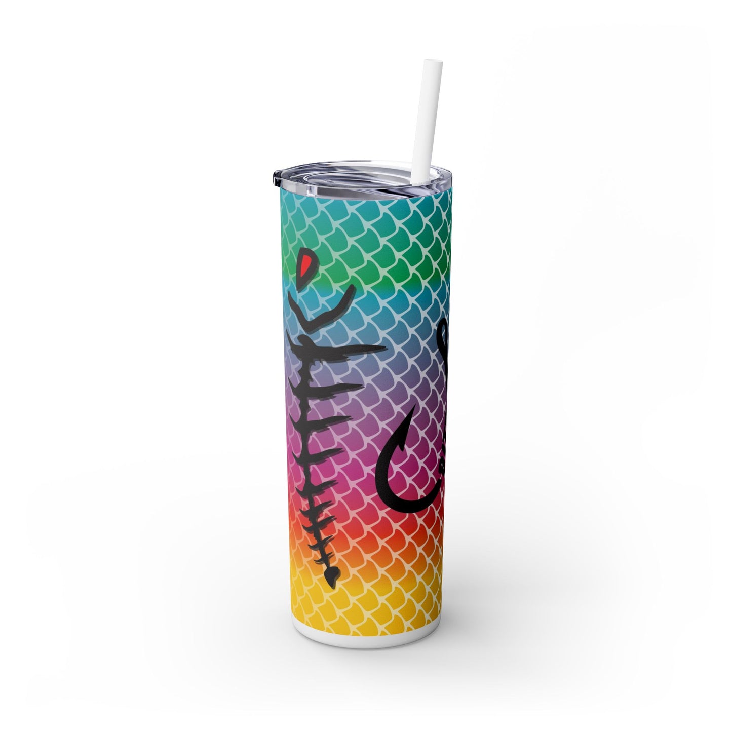 Bite Me Fish Hook. 20oz Skinny Tumbler with Straw