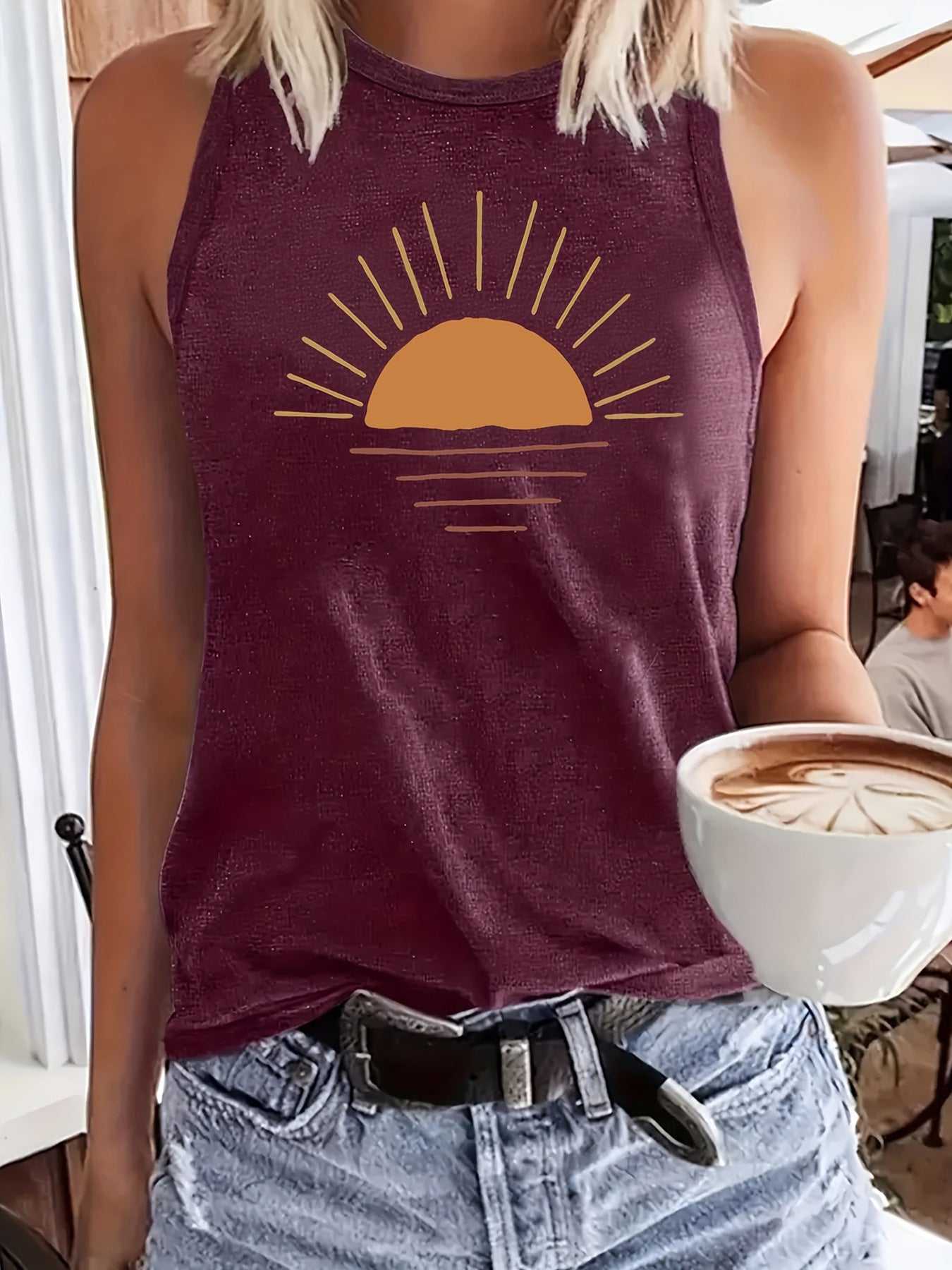 Sunrise Printed Round Neck Vest Spring And Summer Casual Top