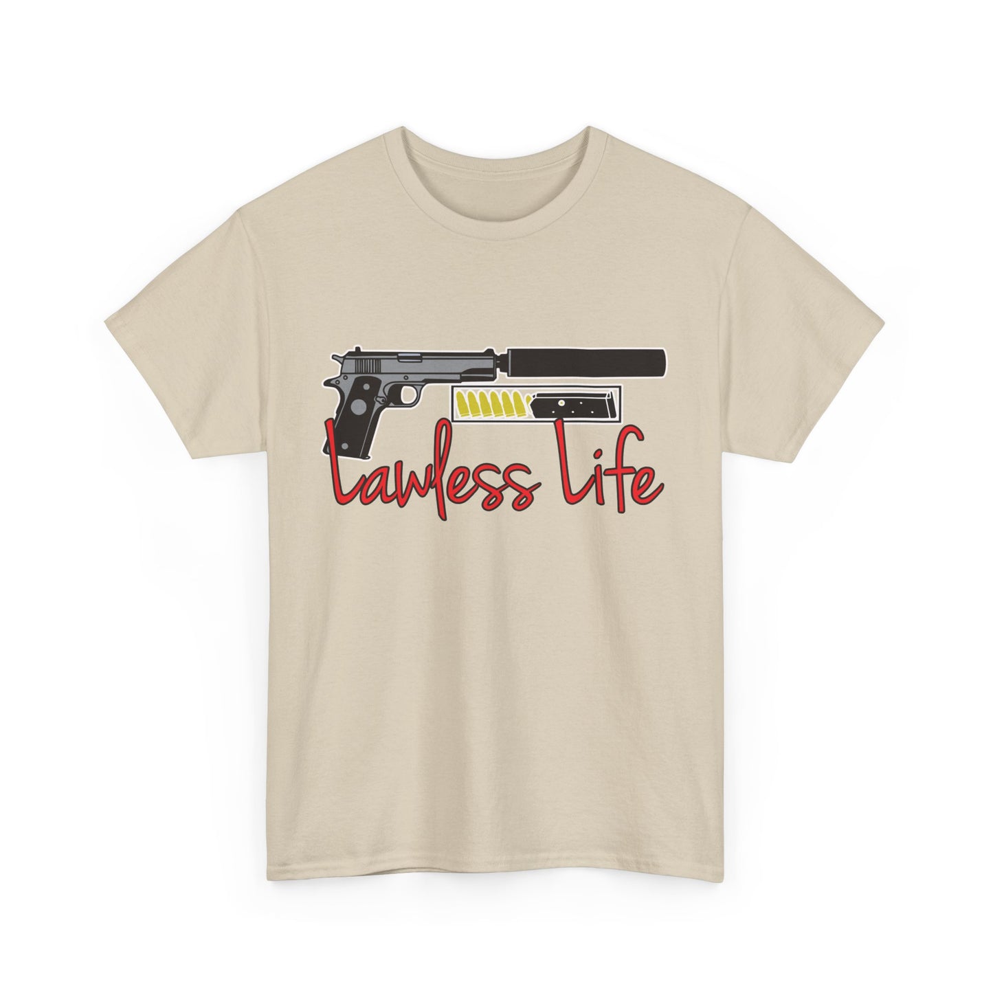 Lawless Life Silencer Pistol. Heavy Cotton T-Shirt