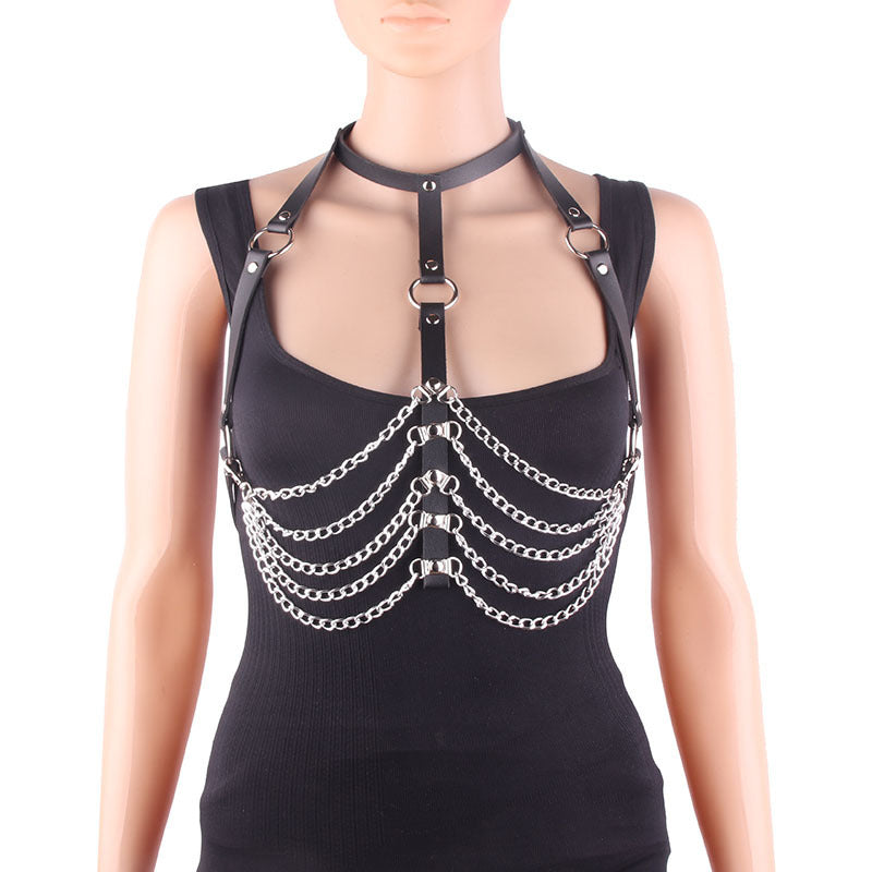 Leather collar body chain