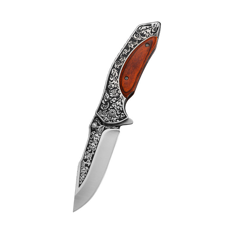 Steel Carved Wooden Handle High Hardness Folding Knife