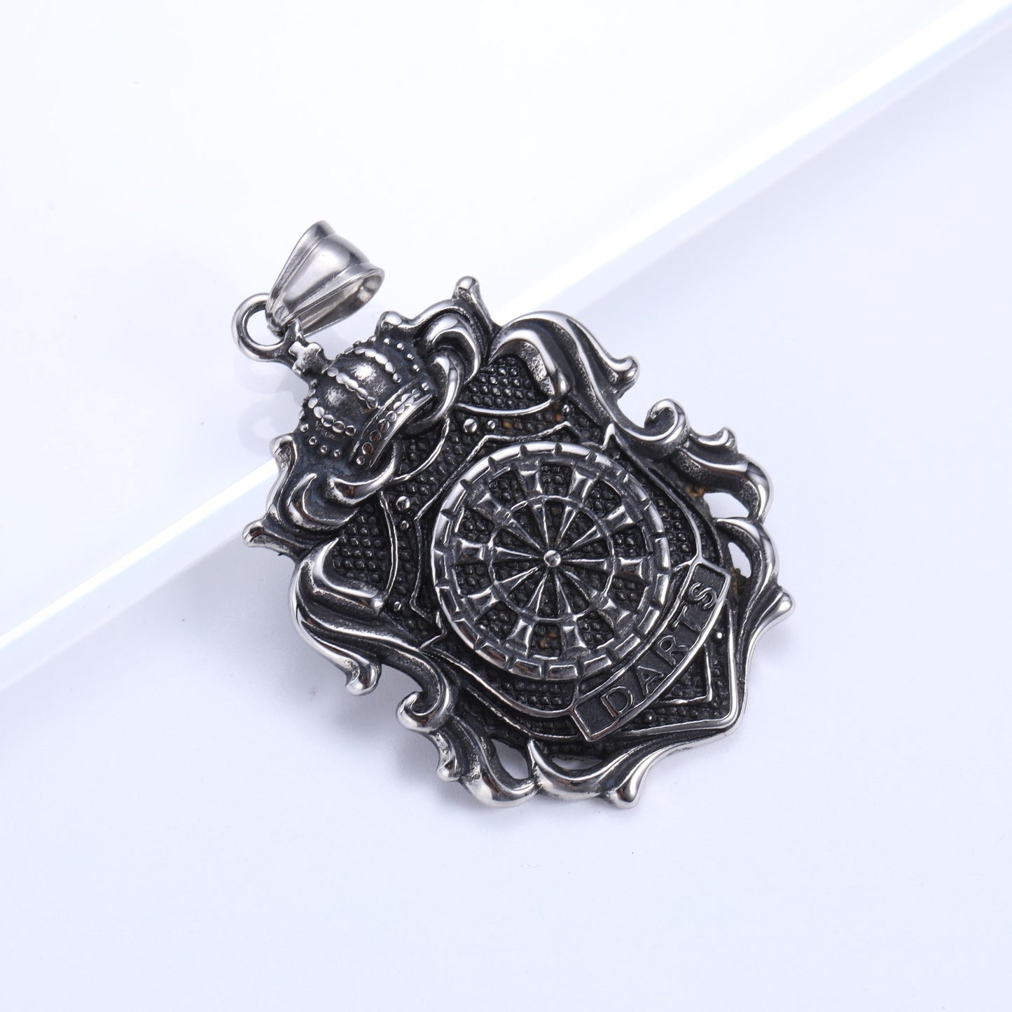 Stainless Steel Crown Darts Pendant Necklace