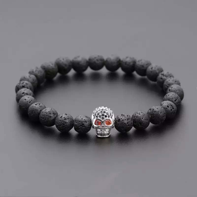 8mm Volcanic Rock Skull Bracelet