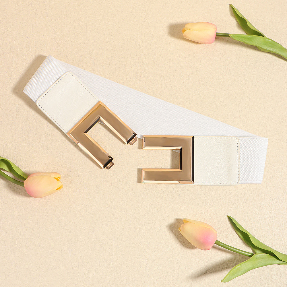 Elastic Wide Metal Square Buckle Belt