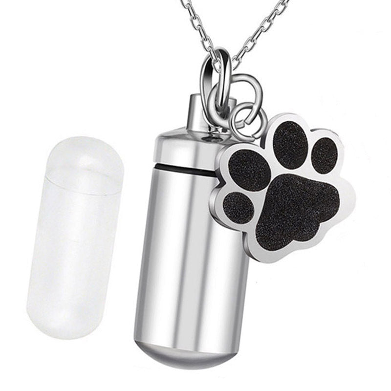 Titanium Steel Cylindrical Urn Pendant Memorial Pet Ashes Necklace