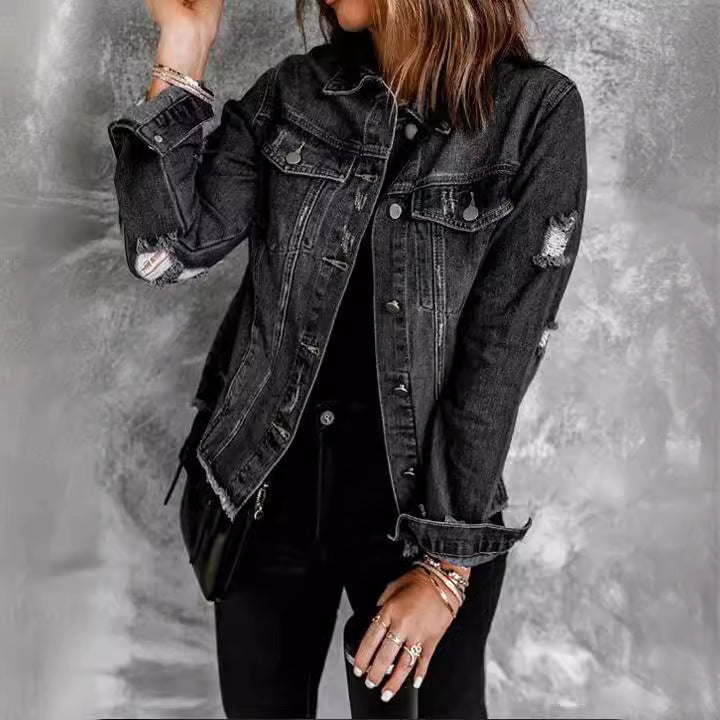 Perforated Denim Long Sleeved Jacket