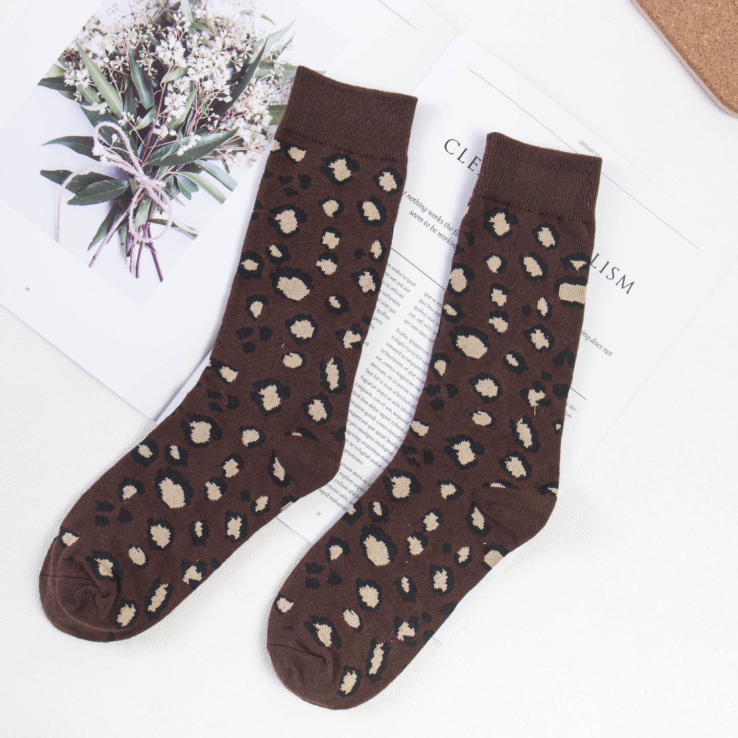 Cotton Leopard Print Tube Socks