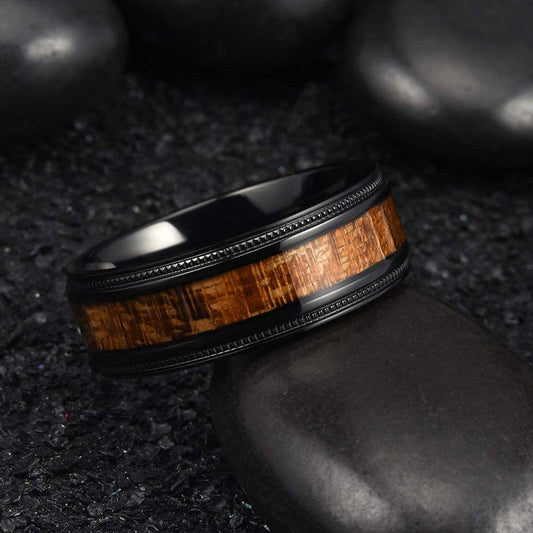 Men's Creative Black Background Wood Grain Stainless Steel Ring