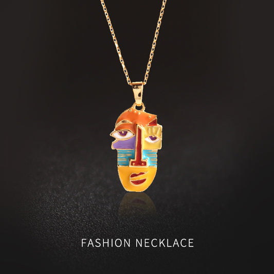 Women's 18K Gilded Face Color Enamel Necklace