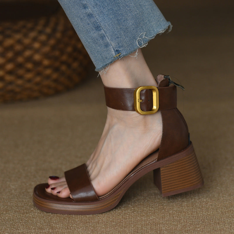 British Strap Chunky Heel Sandals