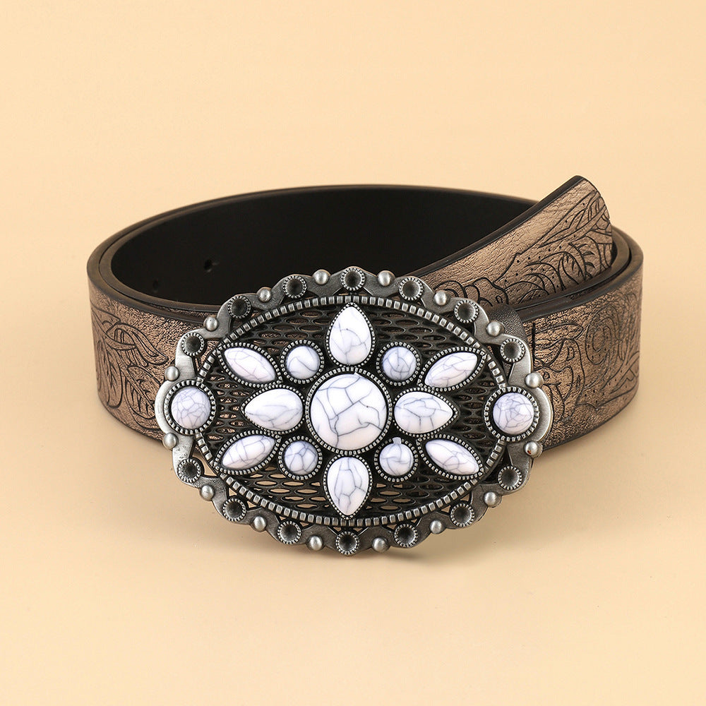 Retro White Gem Fashion Belt