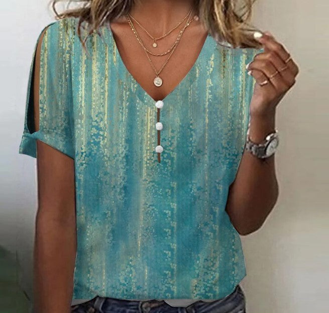 V-neck Button T-shirt Top