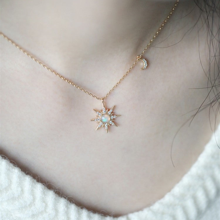 Natural Opal Star Diamond Necklace