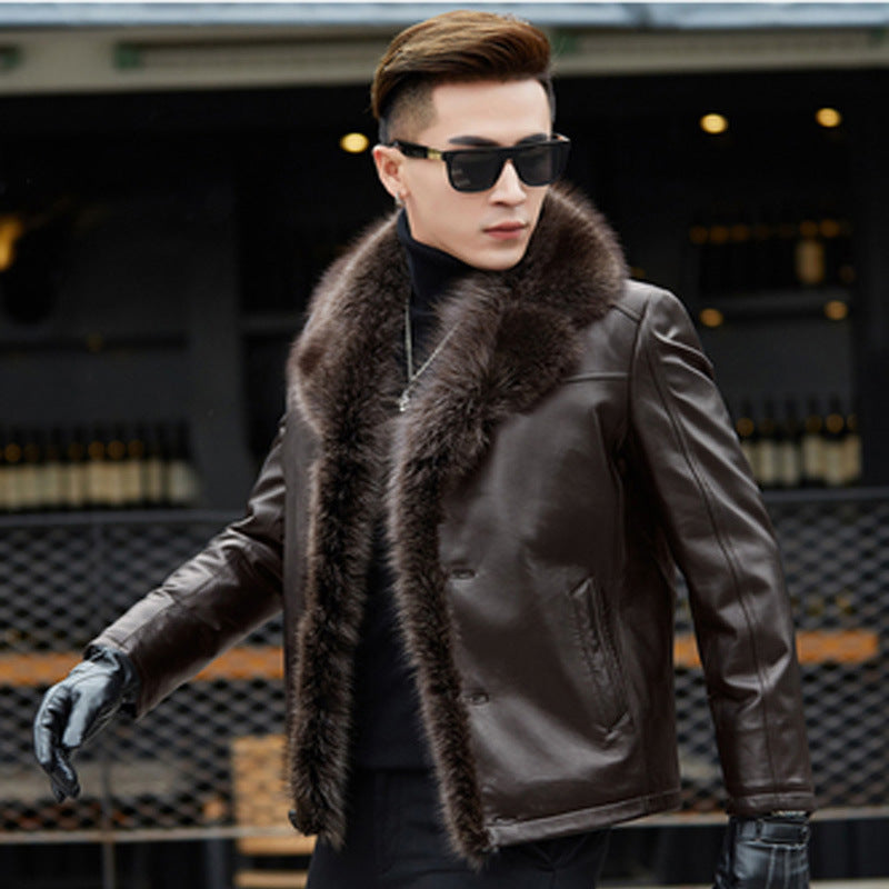 Men's Winter Thickened Leather Jacket Coat